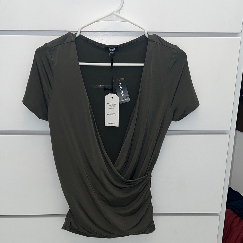 Express Deep Olive Wrap Blouse